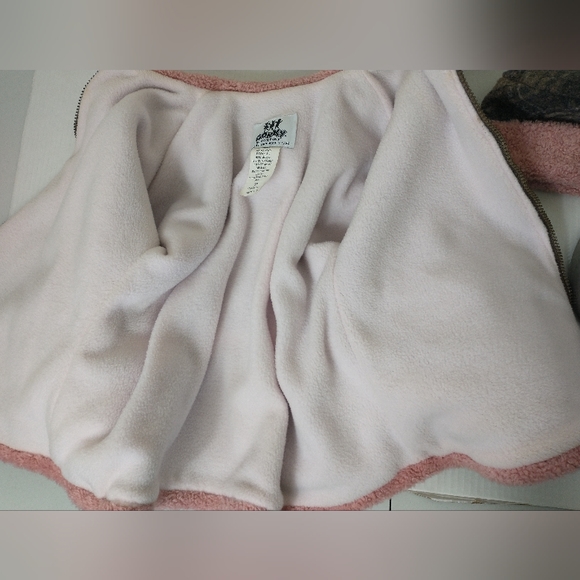 Vintage Corky Company Fleece Jacket Hat 3T Pink Plaid Floral Coat Pckt USA 1990s - Picture 6 of 14